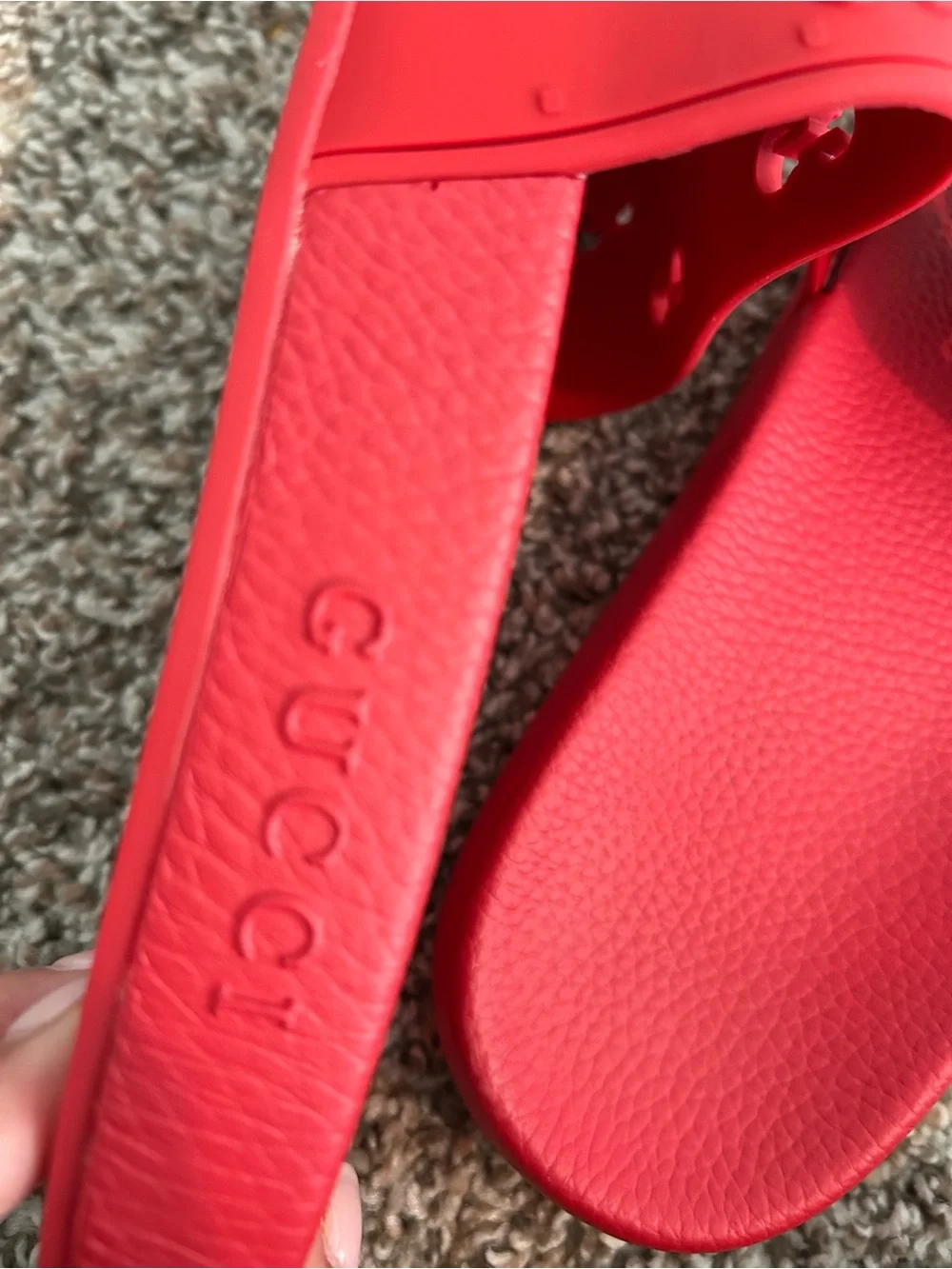 Gucci red rubber slides